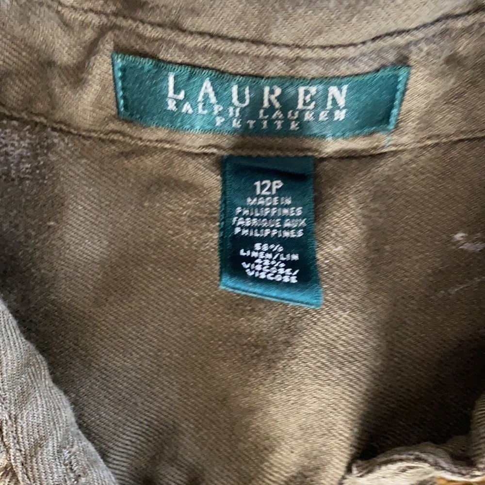 Ralph Lauren Army Green Linen Blend Shorts Romper Size 12 Petite - Picture 11 of 12